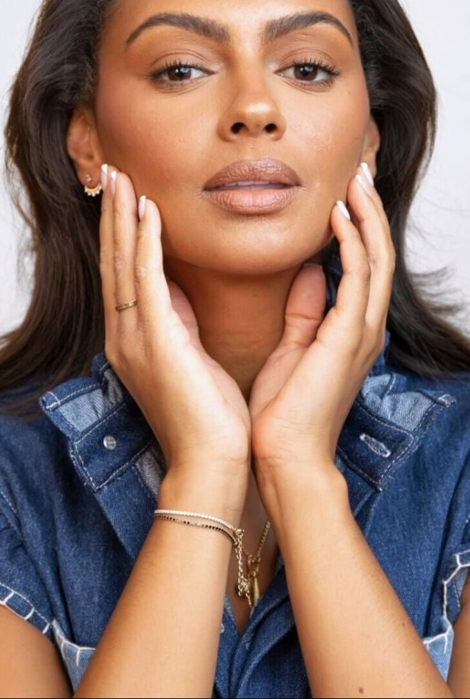 model wears Sparkly Cubic Zirconia Gold Tennis Bracelet