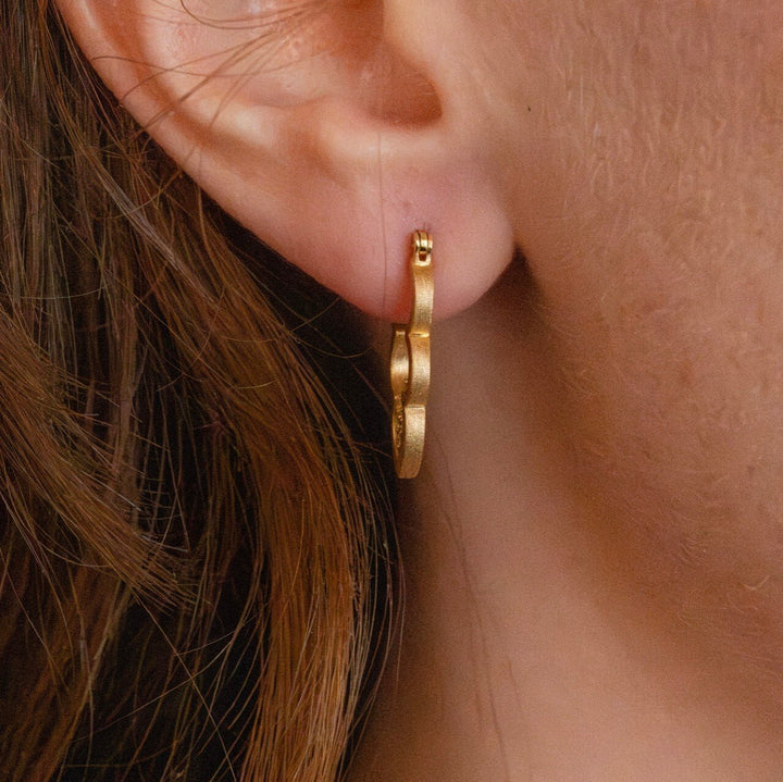 model wears Sparkly 18k Gold Vermeil Cloud Hoop Earrings - front view - Claire Hill Designs