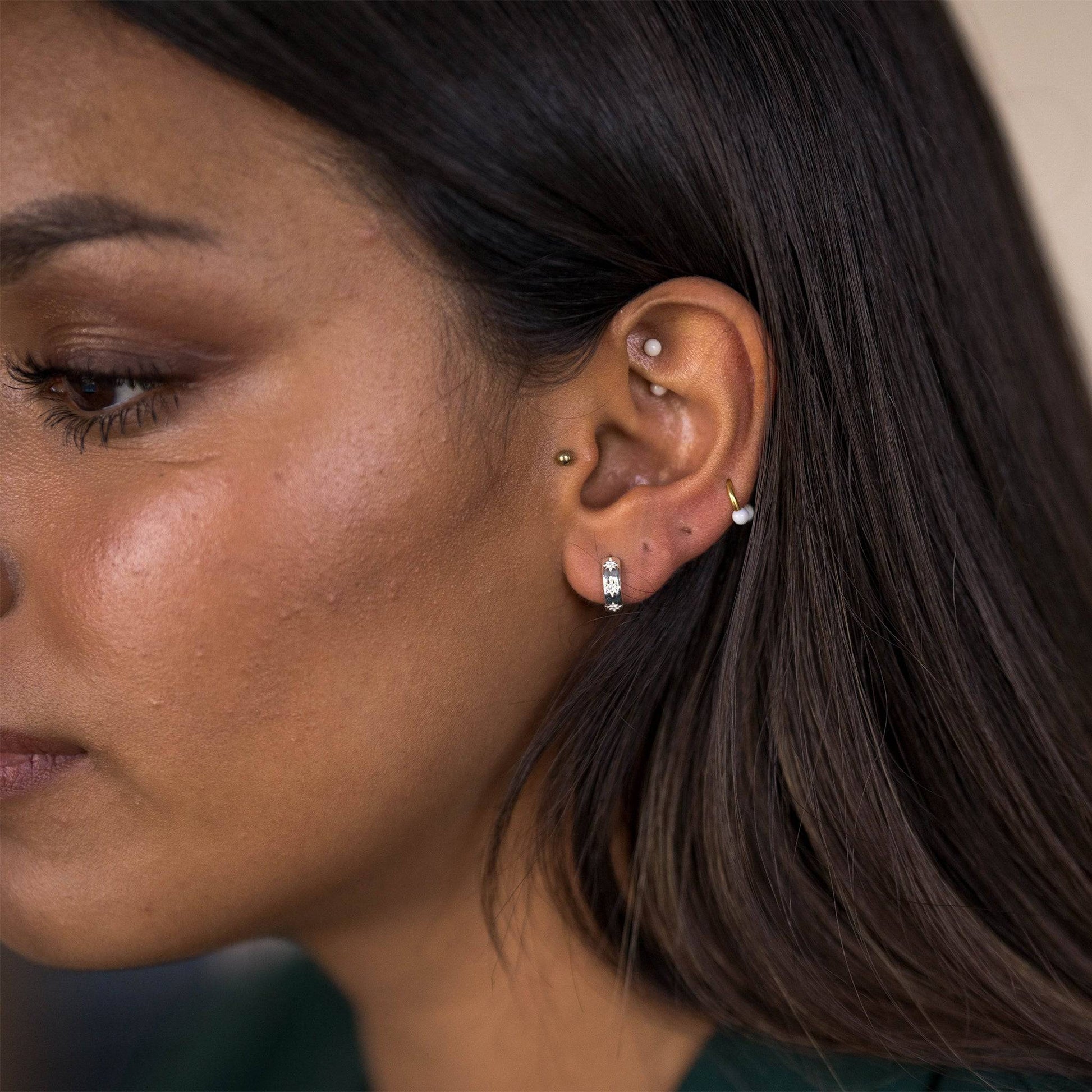 Silver Sparkly Star Huggie Hoop Earrings