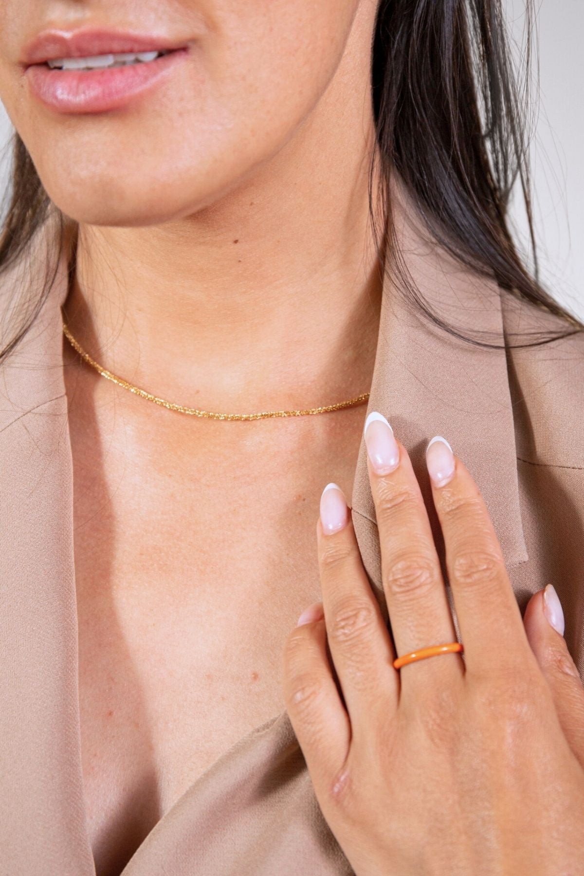 model wears Stardust Gold Layering Chain Necklace - close up 