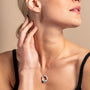 model wears Turquoise and Silver Birthstone  Branch Circle Necklace - Large