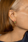 model wears Chalcedony Twisted Branch Gold Hoops