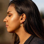 model wears White Topaz  Gold Lichen Hoop Earrings