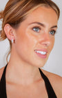 model wears white topaz silver branch hoop earrings