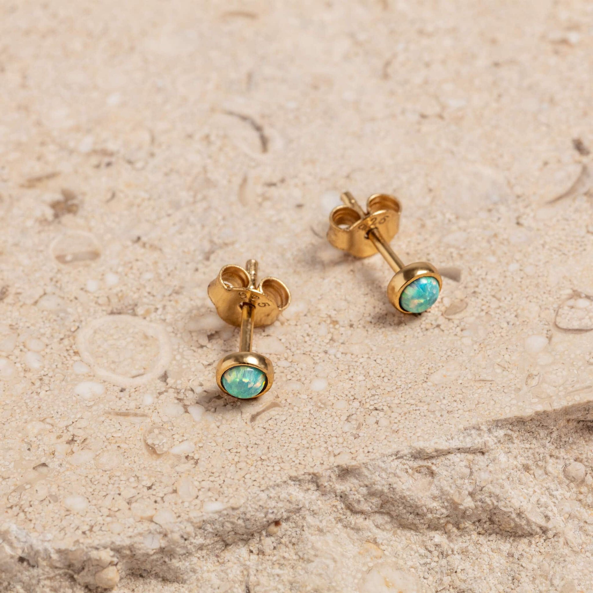 Moon Yellow Opal Gold Stud Earrings