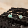 Moon Yellow Opal Silver Stud Earrings - close up