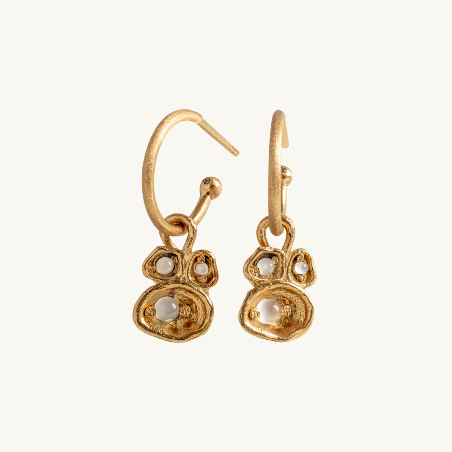 Moonstone Gold Lichen Hoop Earrings