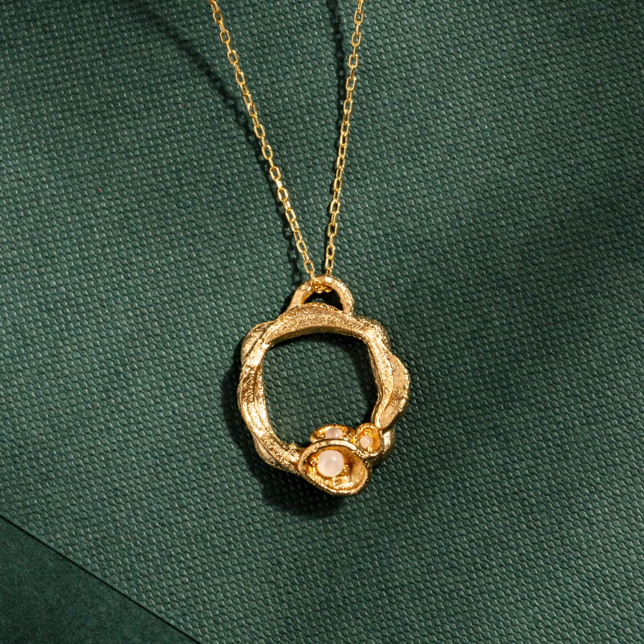 Moonstone and Gold Branch Eternity Circle Necklace - Large