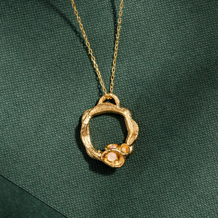 Moonstone and Gold Branch Eternity Circle Necklace - Large
