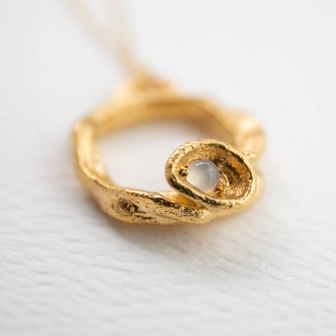 Moonstone and Gold Branch Circle Eternity Necklace - Large - close up