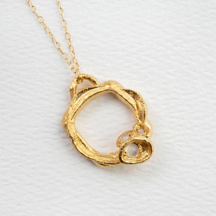Moonstone and Gold Vermeil Branch Eternity Circle Necklace - Large