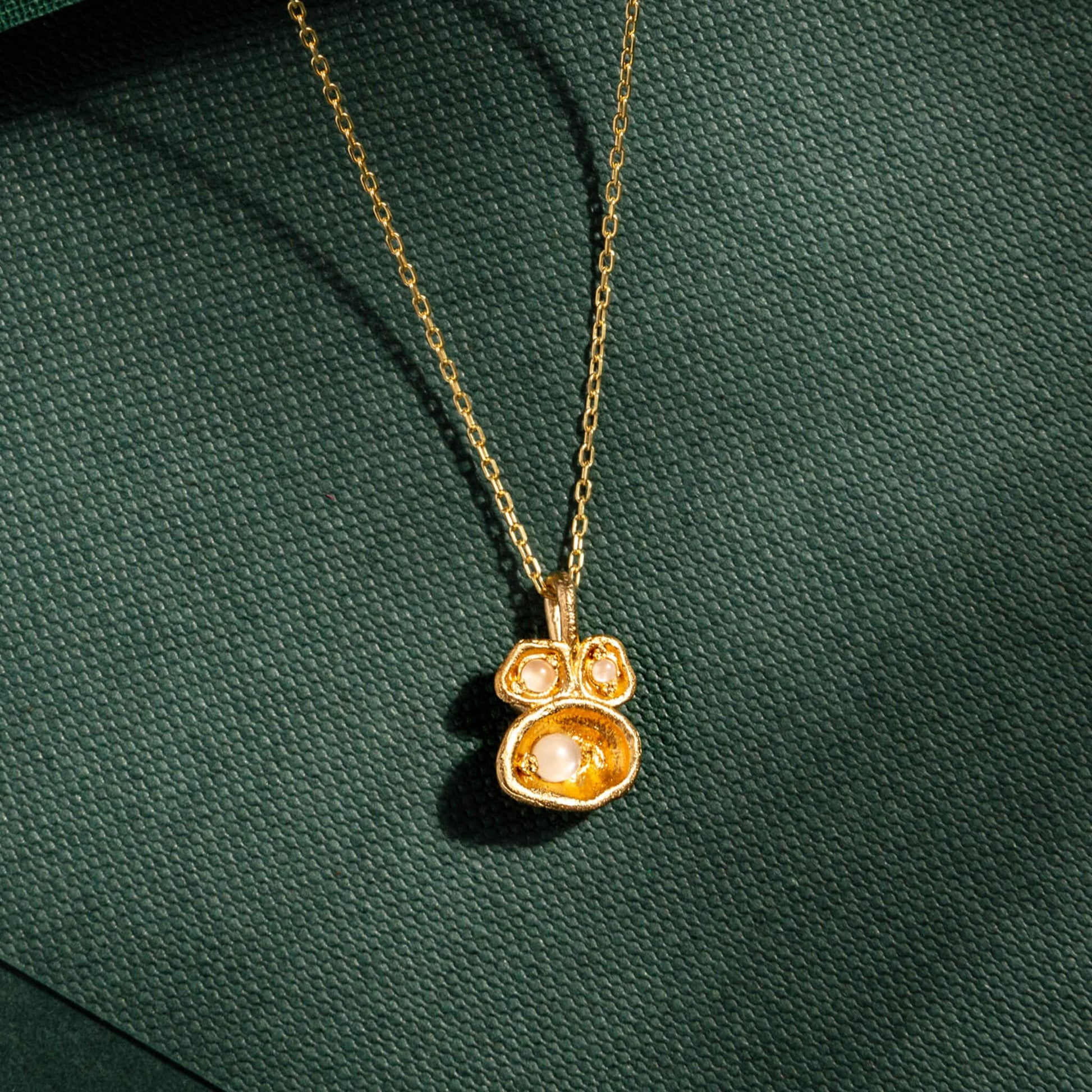 Moonstone and Gold Lichen Pendant Necklace