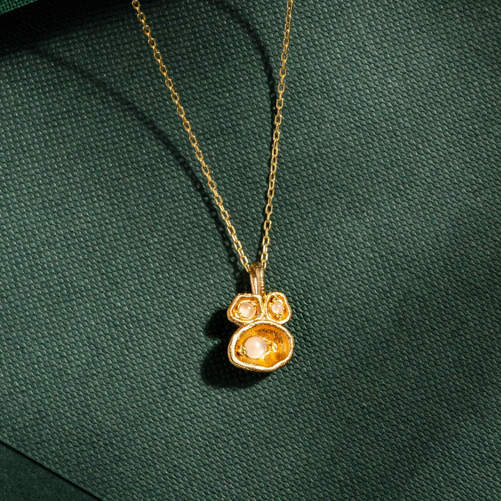 Moonstone and Gold Lichen Pendant Necklace