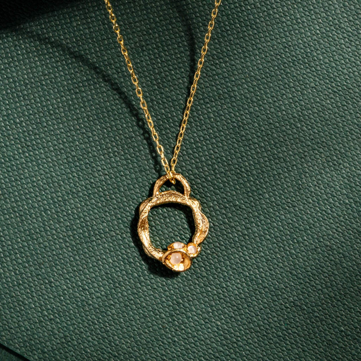 Moonstone and Gold Branch Eternity Circle Necklace - Small