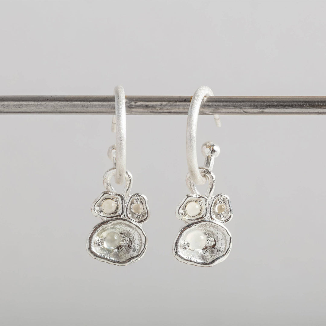 Moonstone and Silver Birthstone Hoop Earrings