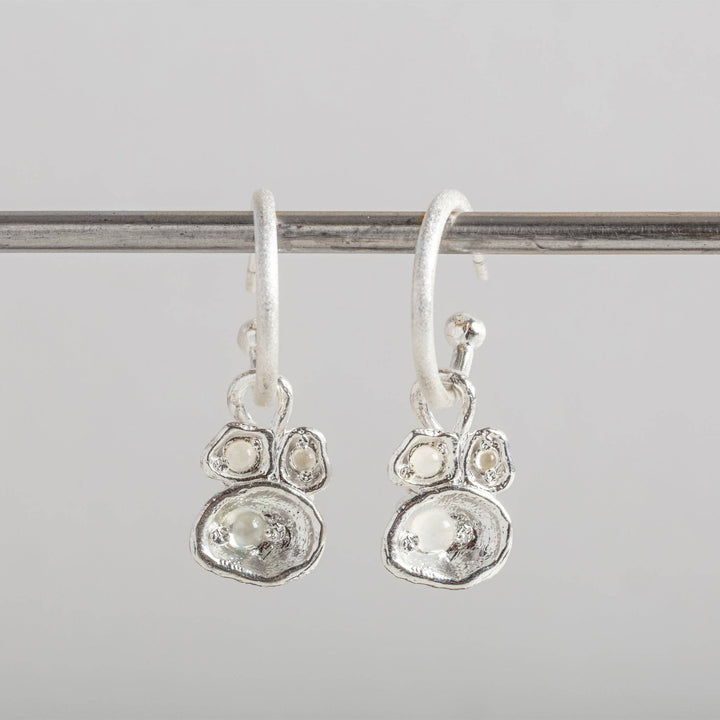 Moonstone and Silver Birthstone Hoop Earrings