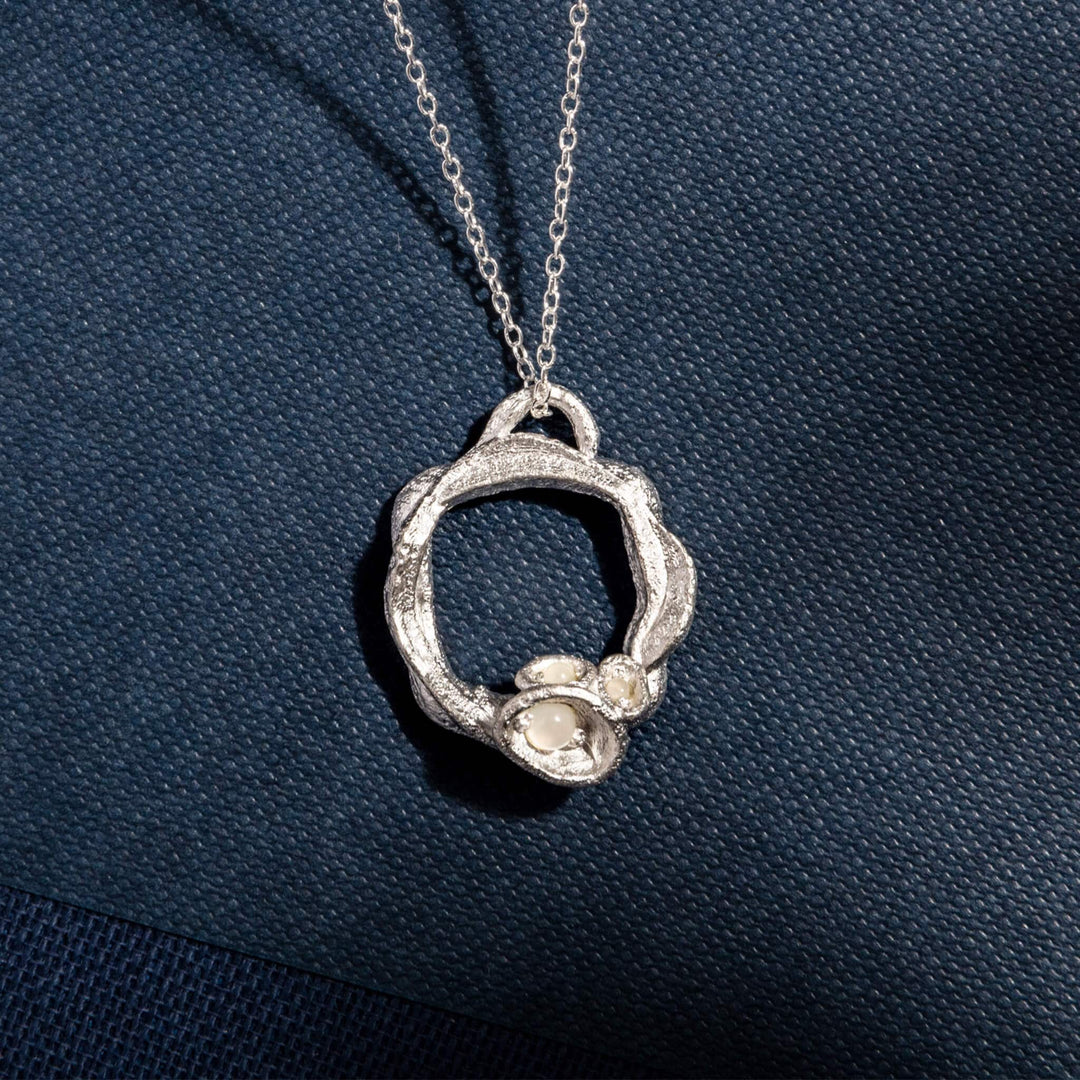 Moonstone and Silver Branch Eternity Birthstone Necklace - Large