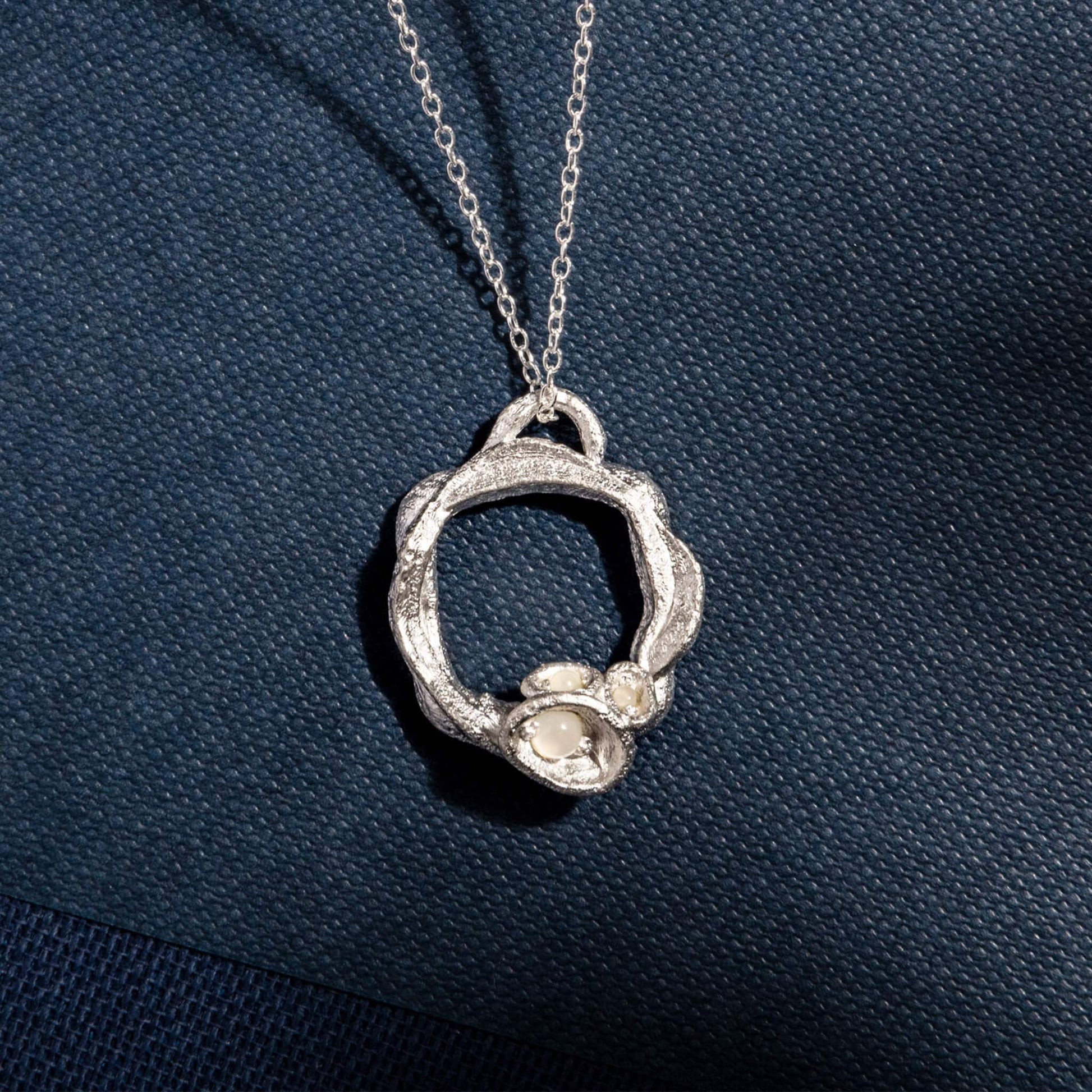 Moonstone and Silver Branch Eternity Birthstone Necklace - Large