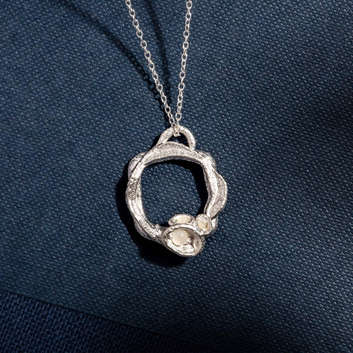 Moonstone and Silver Branch Eternity Birthstone Necklace - Large