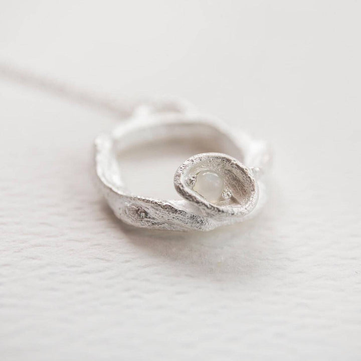 Moonstone and Silver Branch Eternity Circle Necklace - Large - close up
