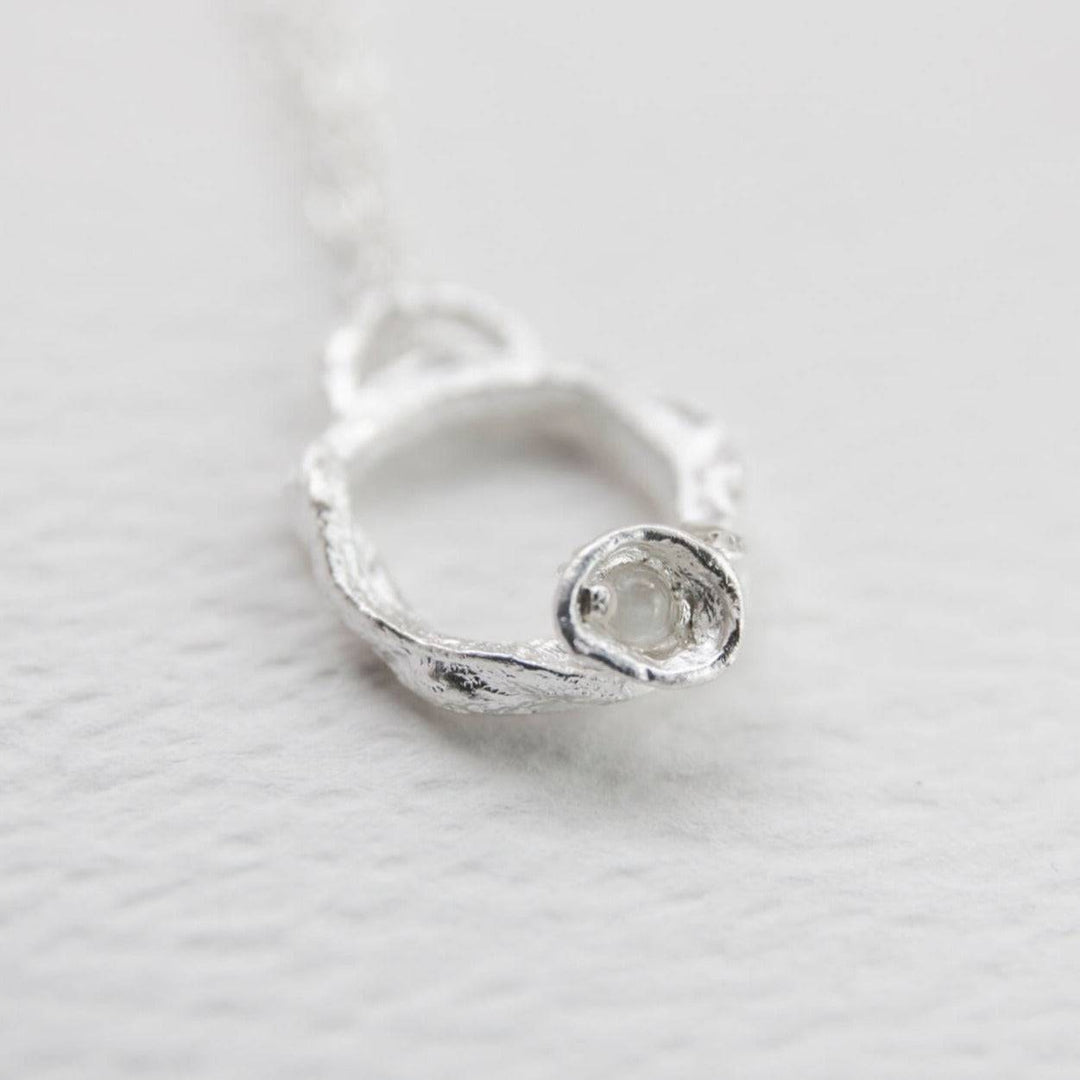 Moonstone and Silver Branch Eternity Birthstone Necklace - Small - close up