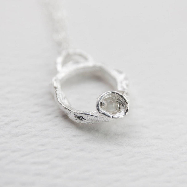 Moonstone and Silver Branch Eternity Birthstone Necklace - Small - close up