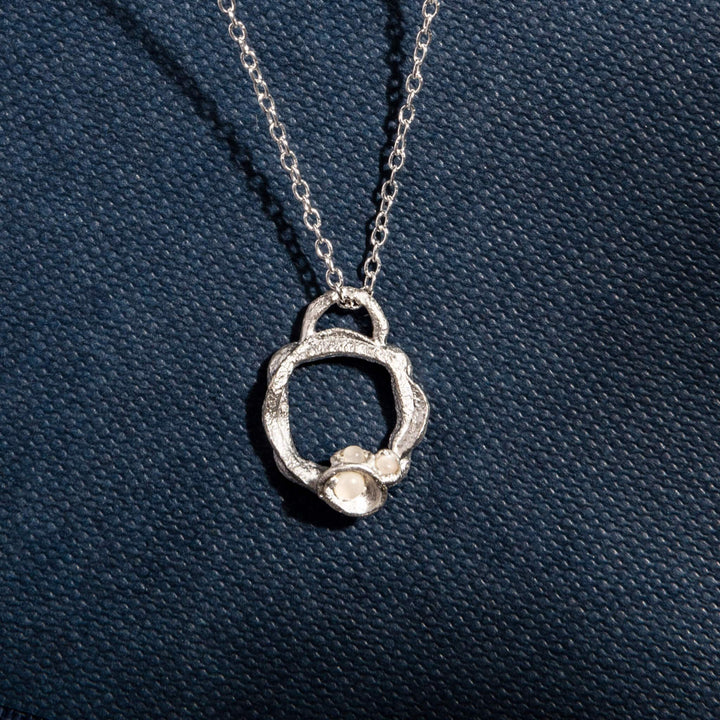 Moonstone and Silver Small Eternity Branch Birthstone Necklace - Small