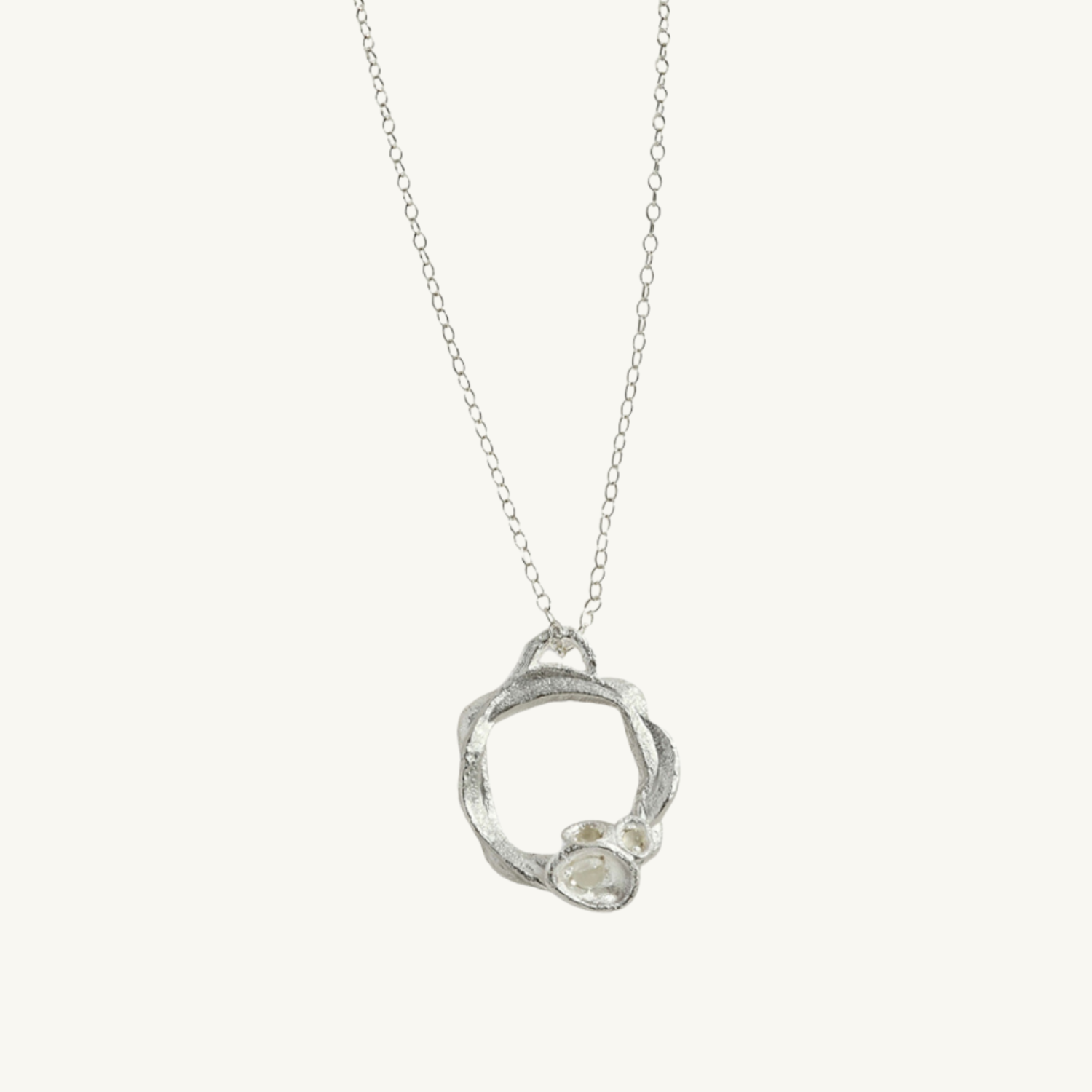 Moonstone Silver Circle Necklace (Large)