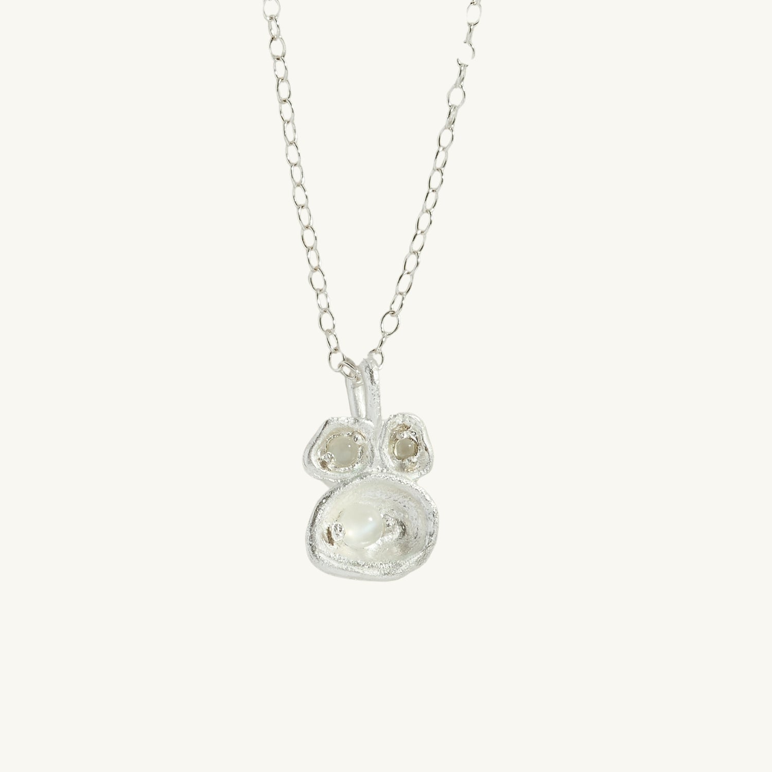 Moonstone Silver Lichen Pendant Necklace
