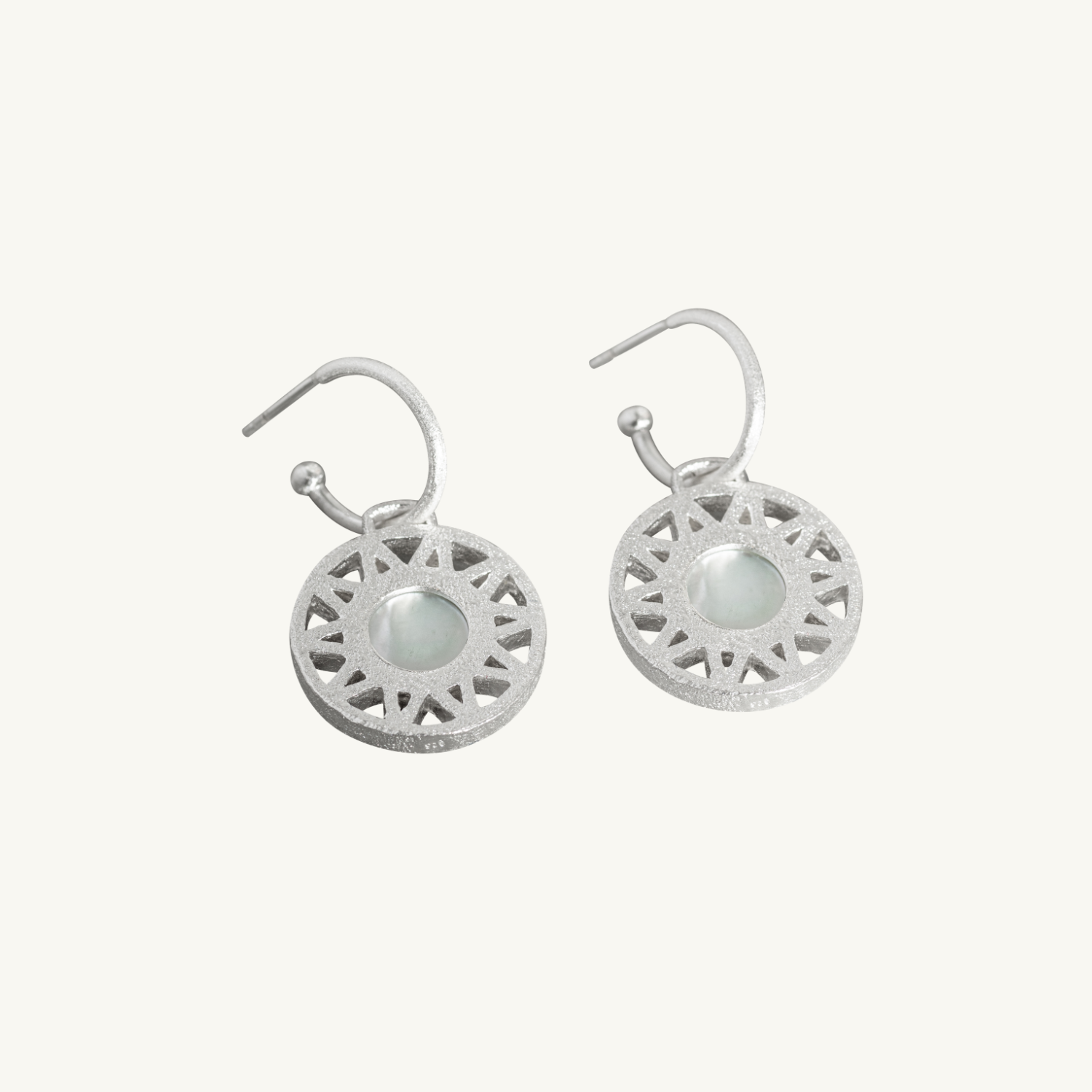 Geometric Mother of Pearl Silver Hoop Earrings