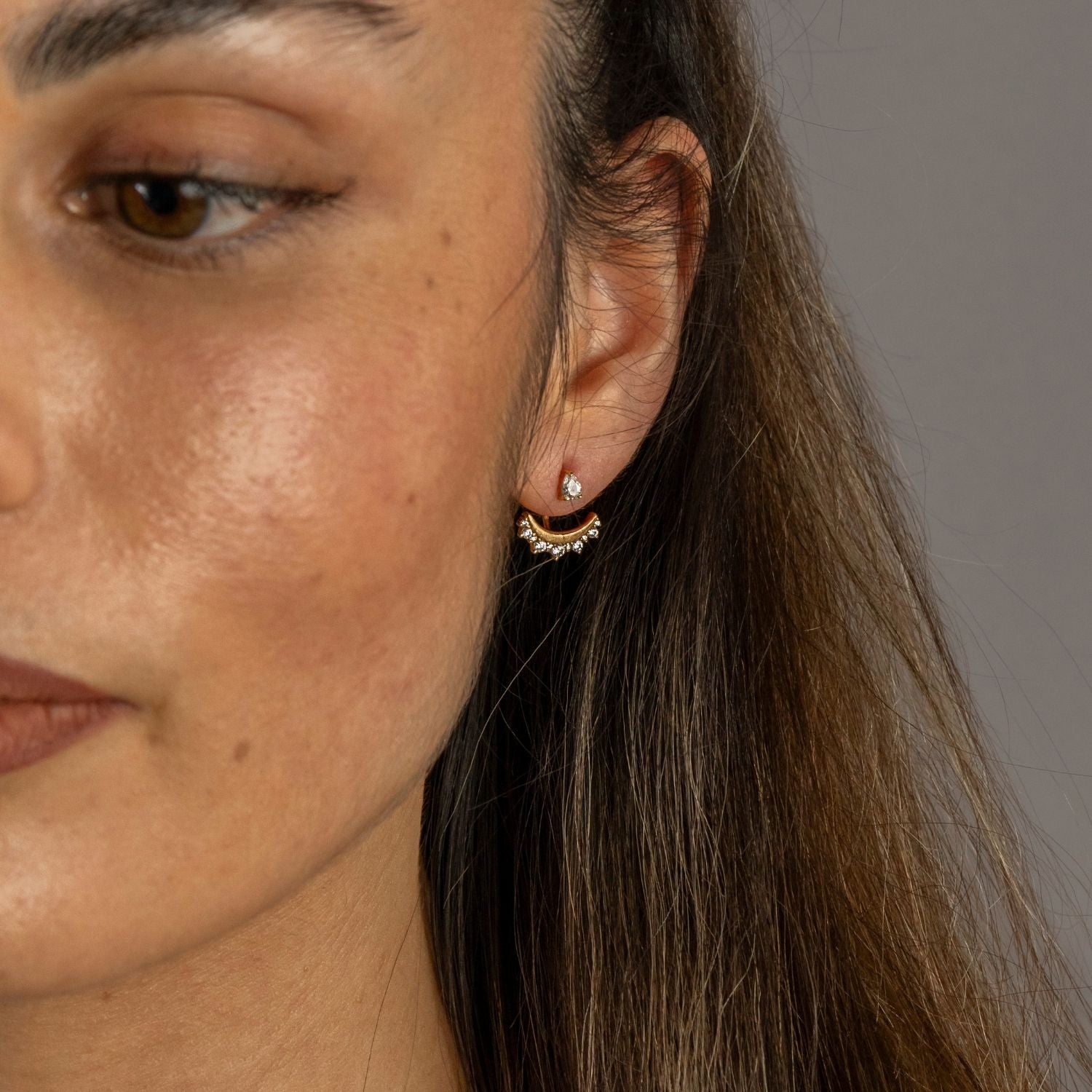 Sparkly Gold Crescent Ear Jacket Earrings