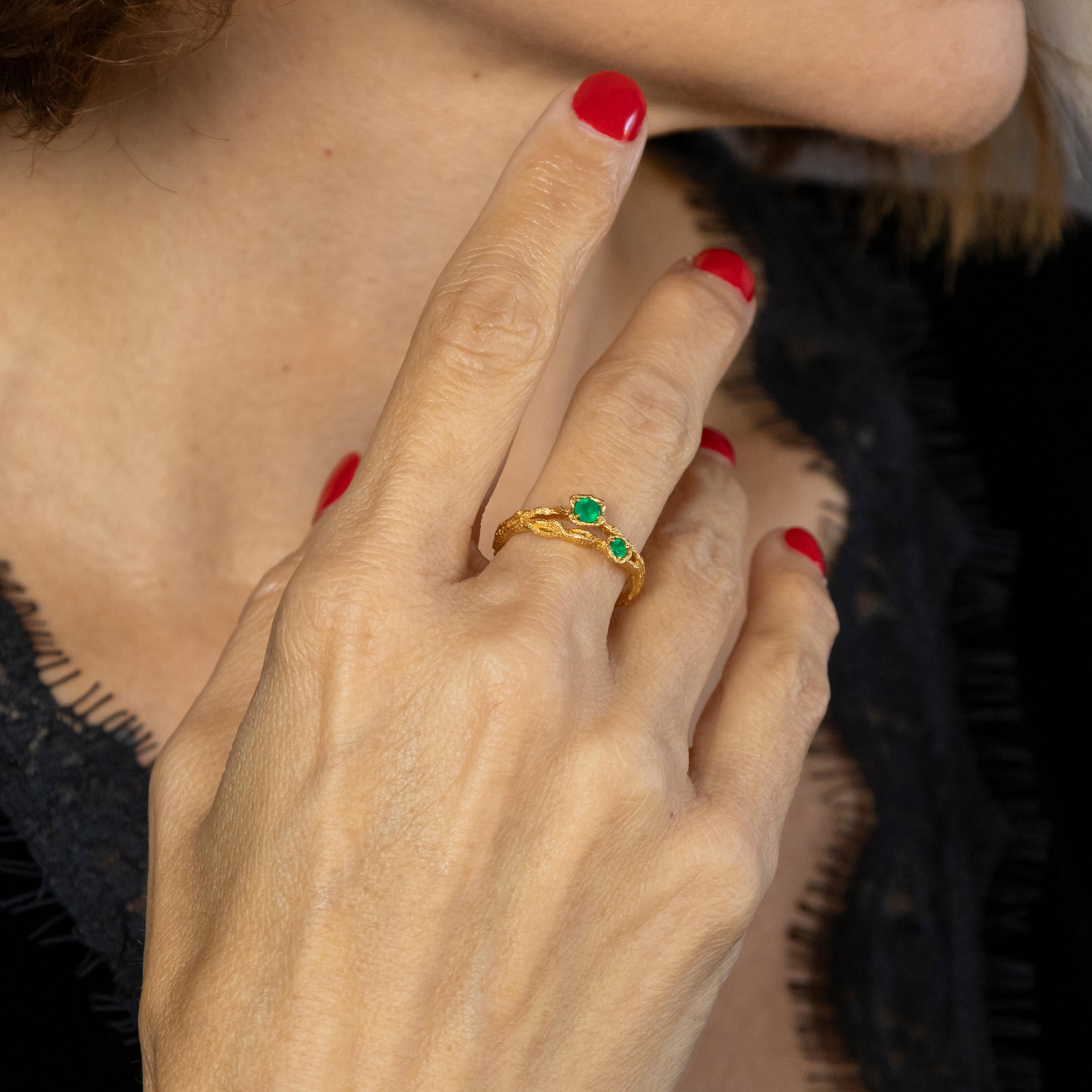 Twisted Branch Green Chalcedony Ring