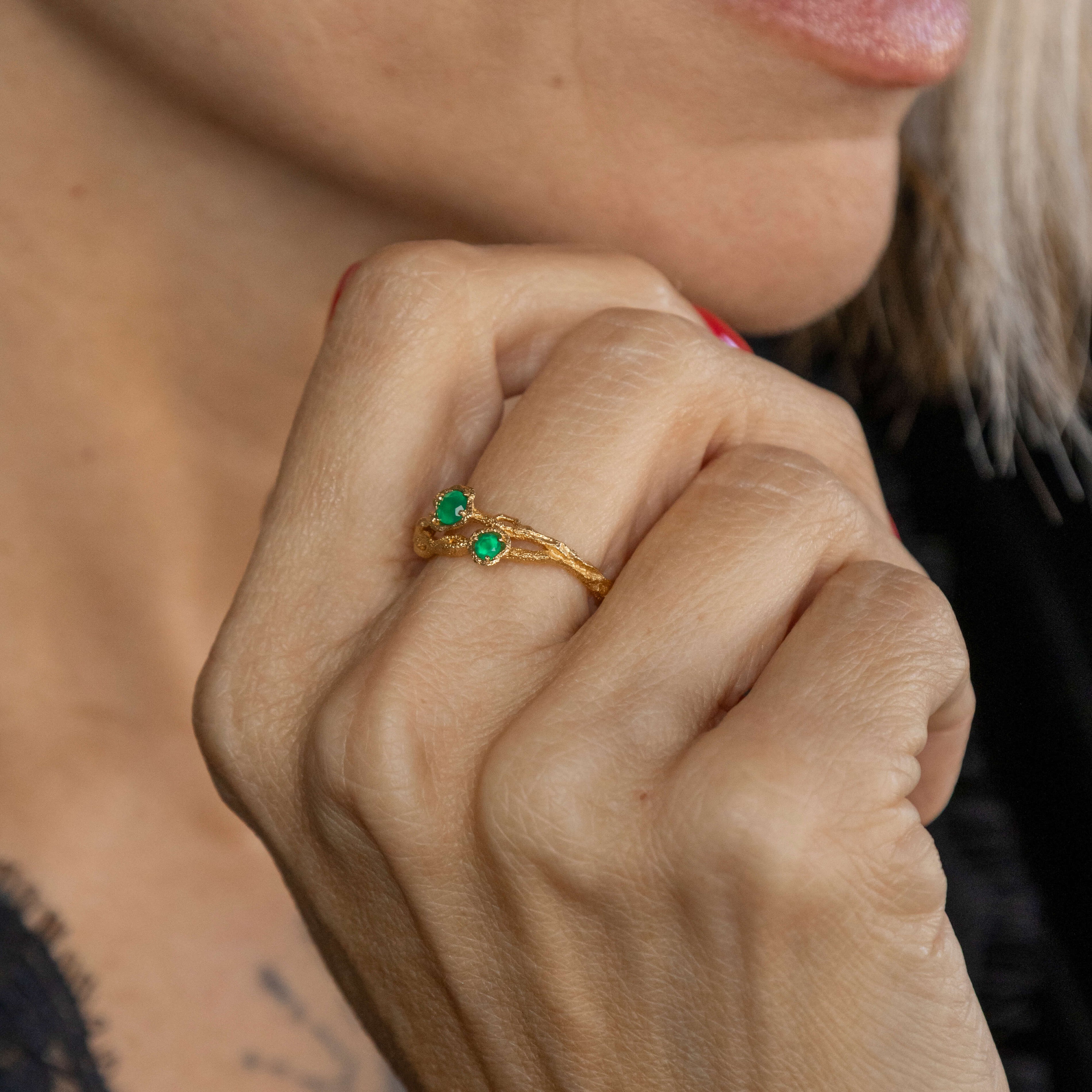 Twisted Branch Green Chalcedony Ring