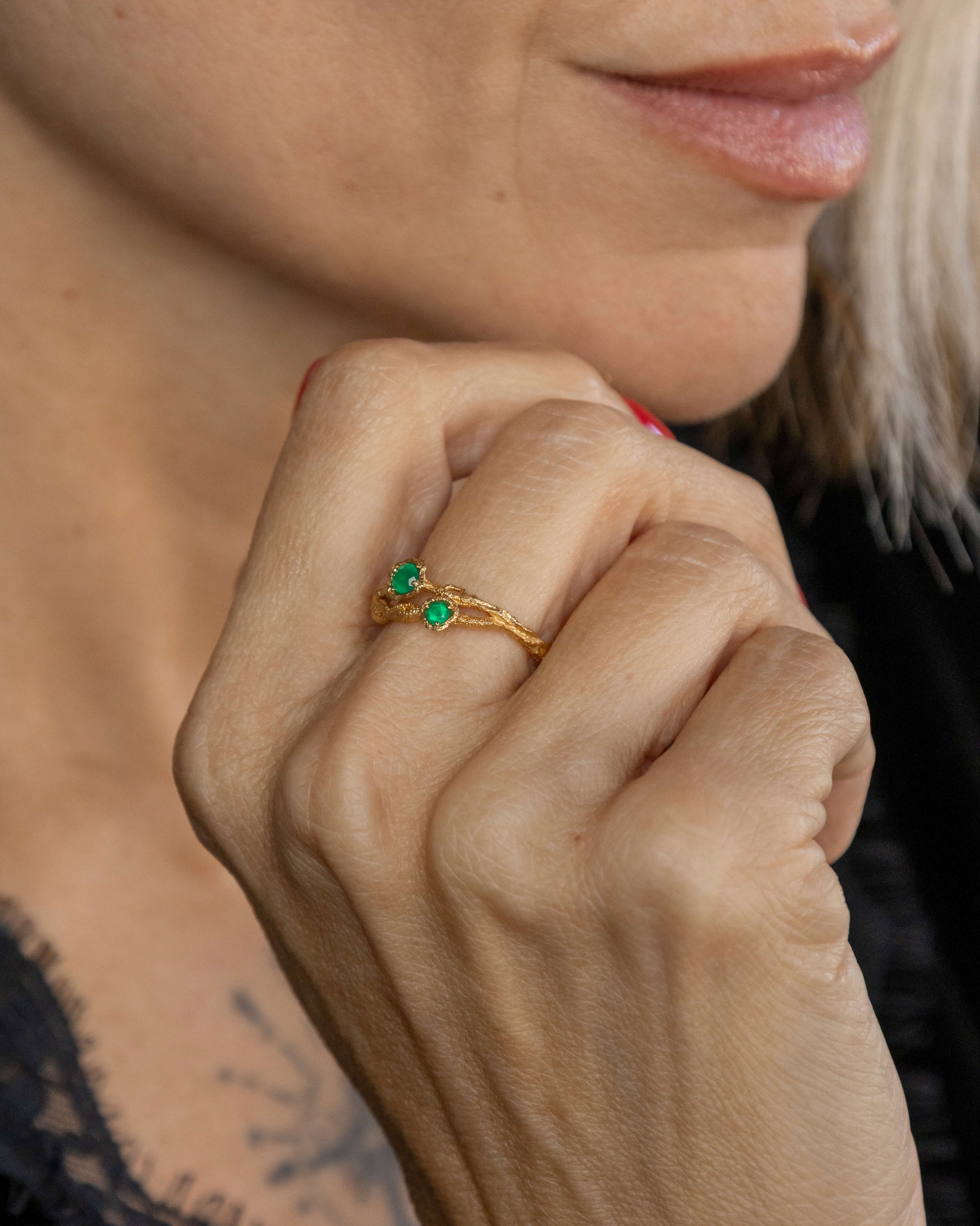 Twisted Branch Green Chalcedony Ring