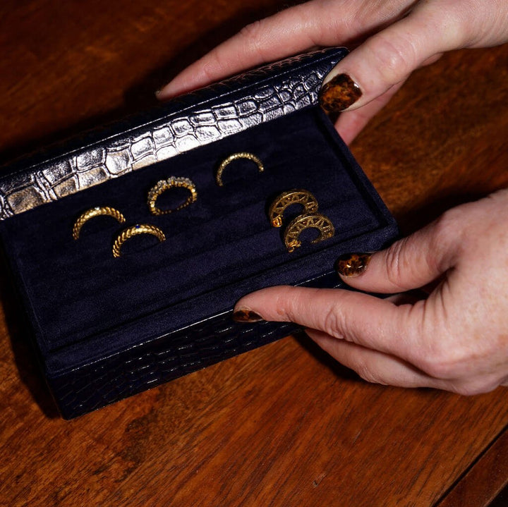 navy leather jewellery box
