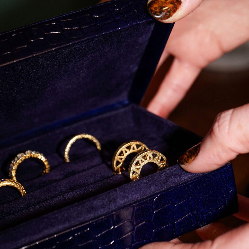 navy leather jewellery box