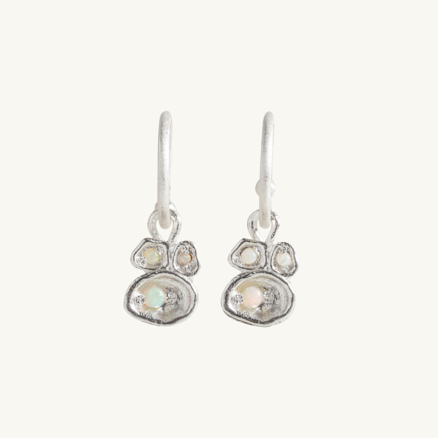 Opal Silver Lichen Hoop Earrings