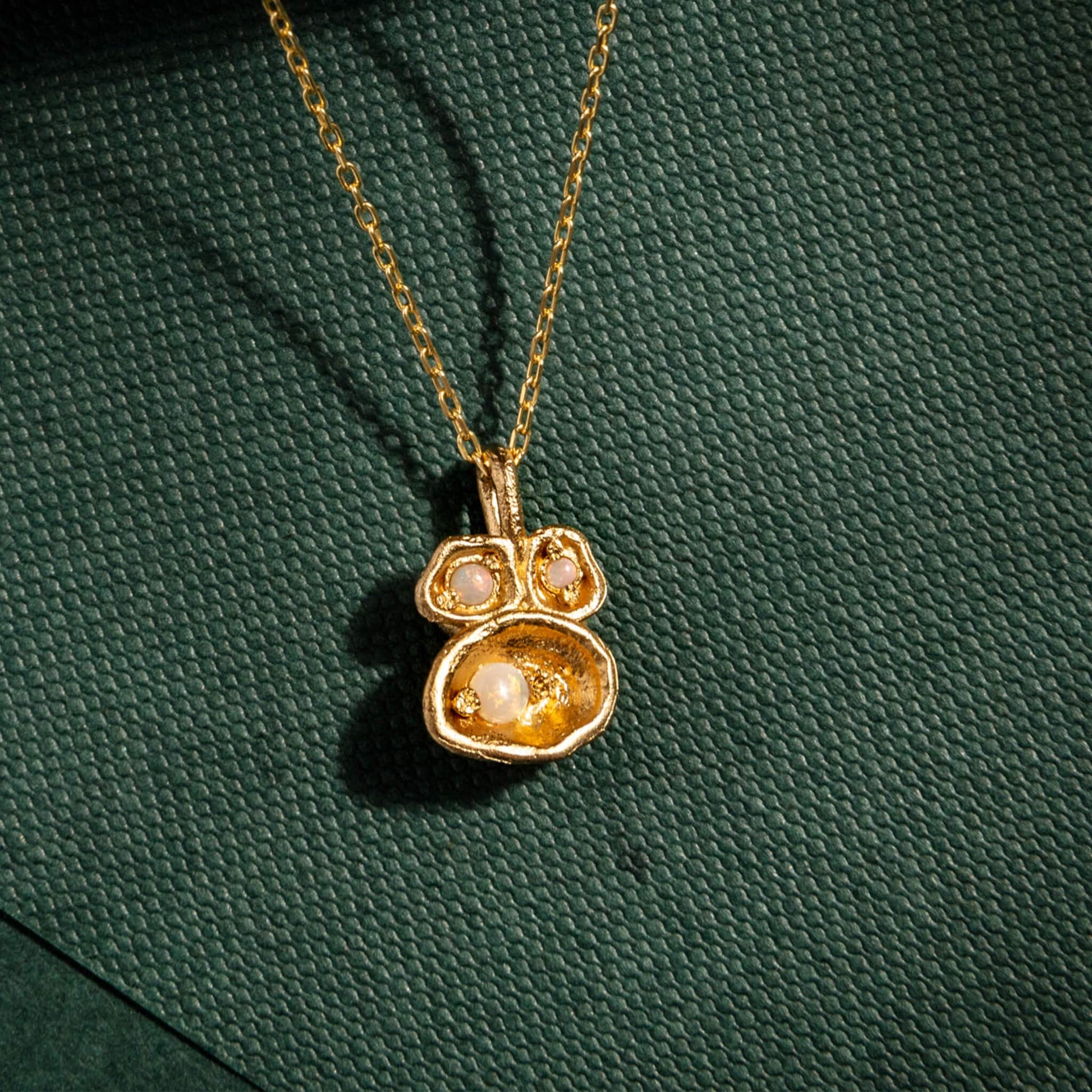 Opal and Gold Lichen Pendant Birthstone Necklace