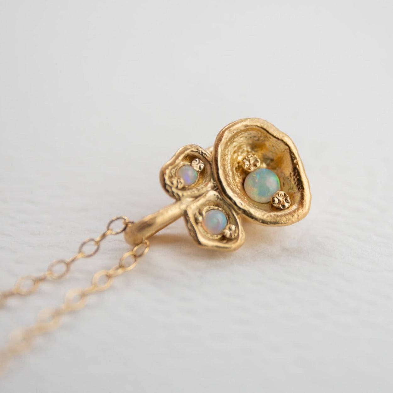 Opal and Gold Lichen Pendant Birthstone Necklace - close up
