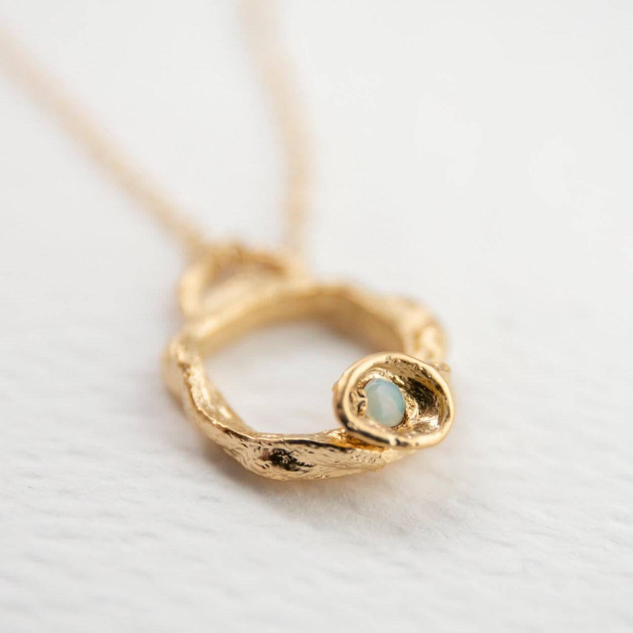 Opal and Gold Branch Eternity Birthstone Necklace - Small