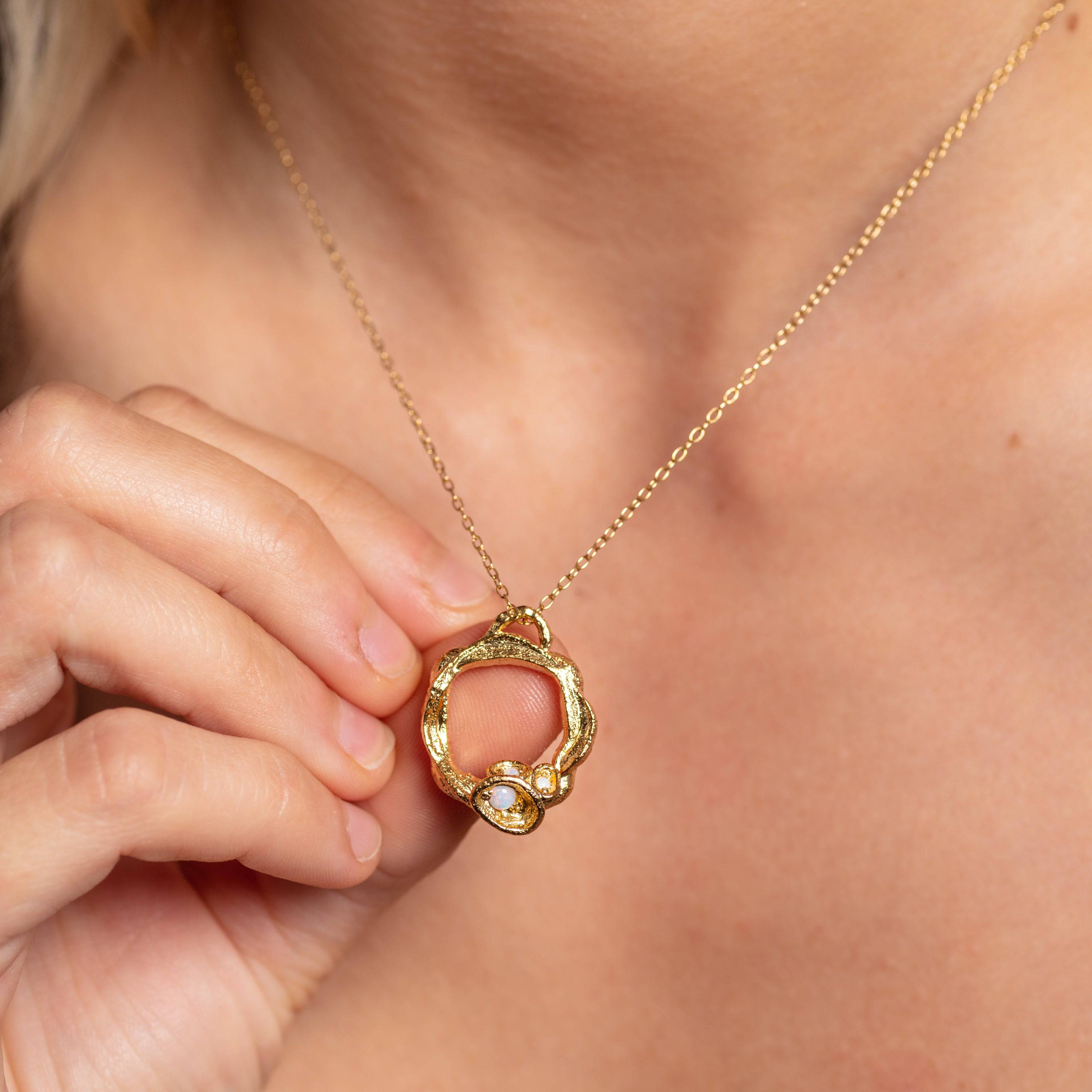 Opal and Gold Branch Birthstone Eternity Necklace - Large
