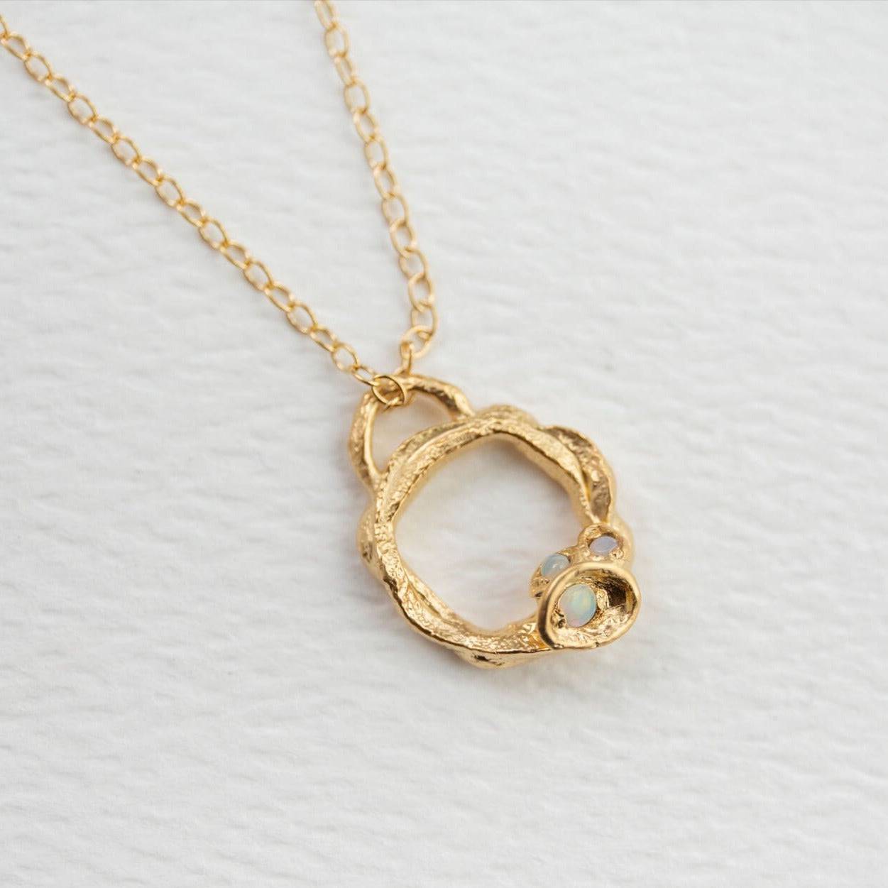 Opal and Gold Branch Eternity Birthstone Necklace - Small