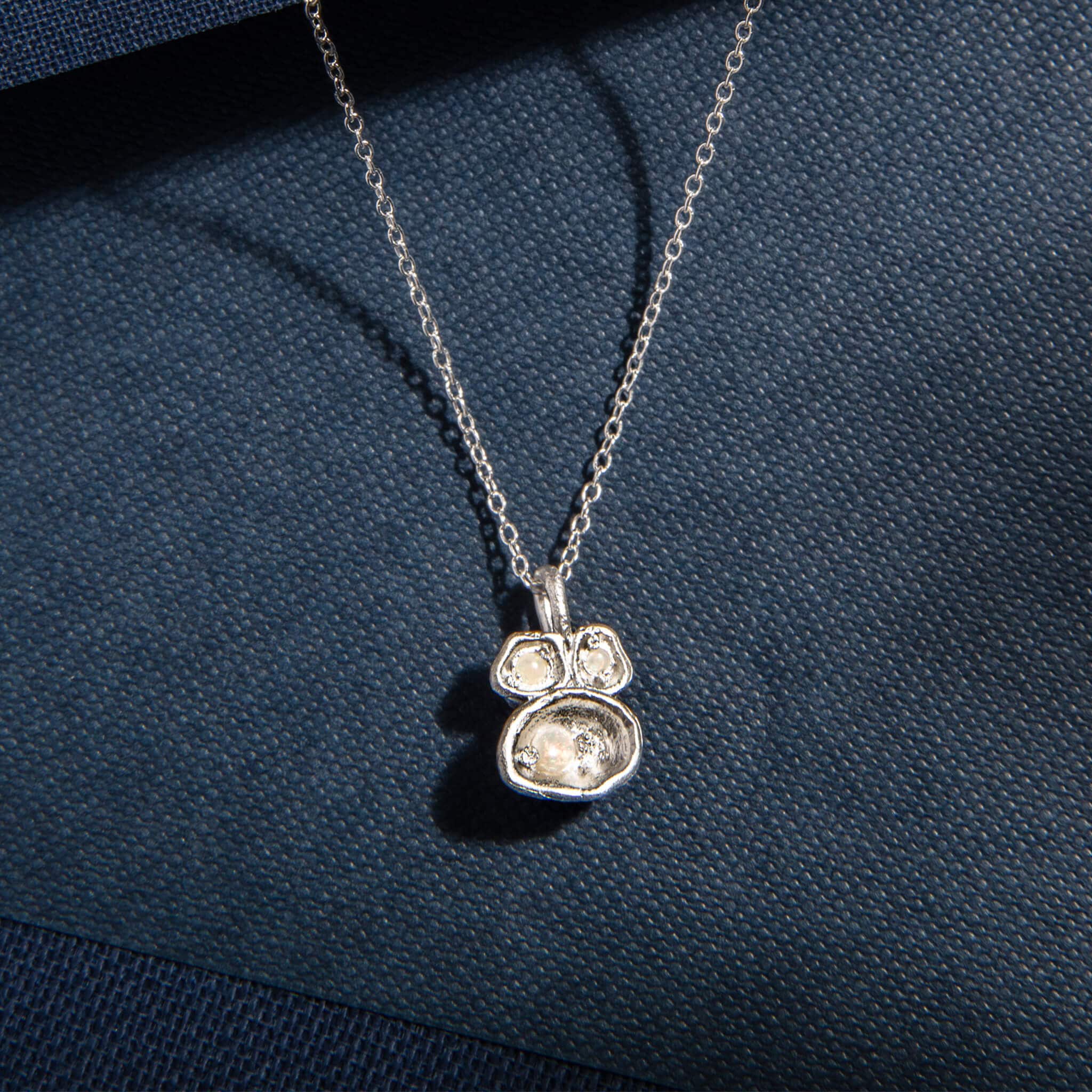 Opal and Silver Lichen Pendant Birthstone Necklace
