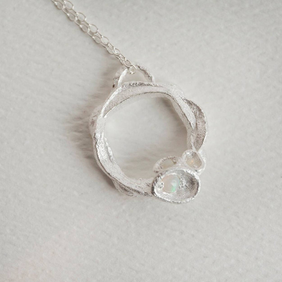 Opal and Silver Branch Eternity Birthstone Necklace - Large 