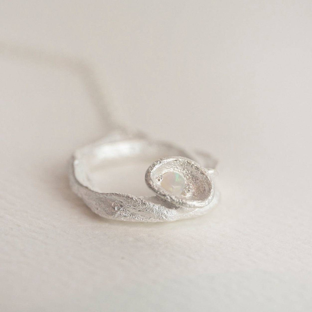 Opal and Silver Branch Eternity Birthstone Necklace - Large - close up