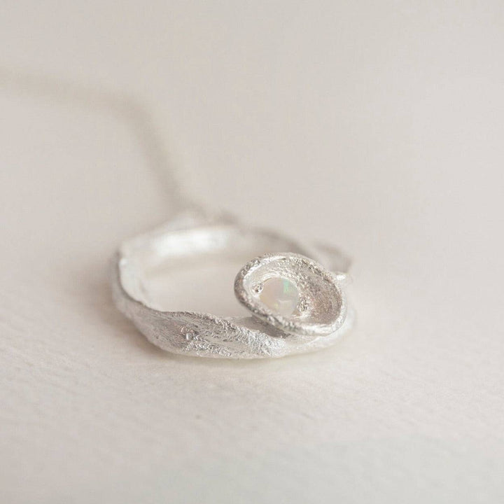 Opal and Silver Branch Eternity Birthstone Necklace - Large - close up