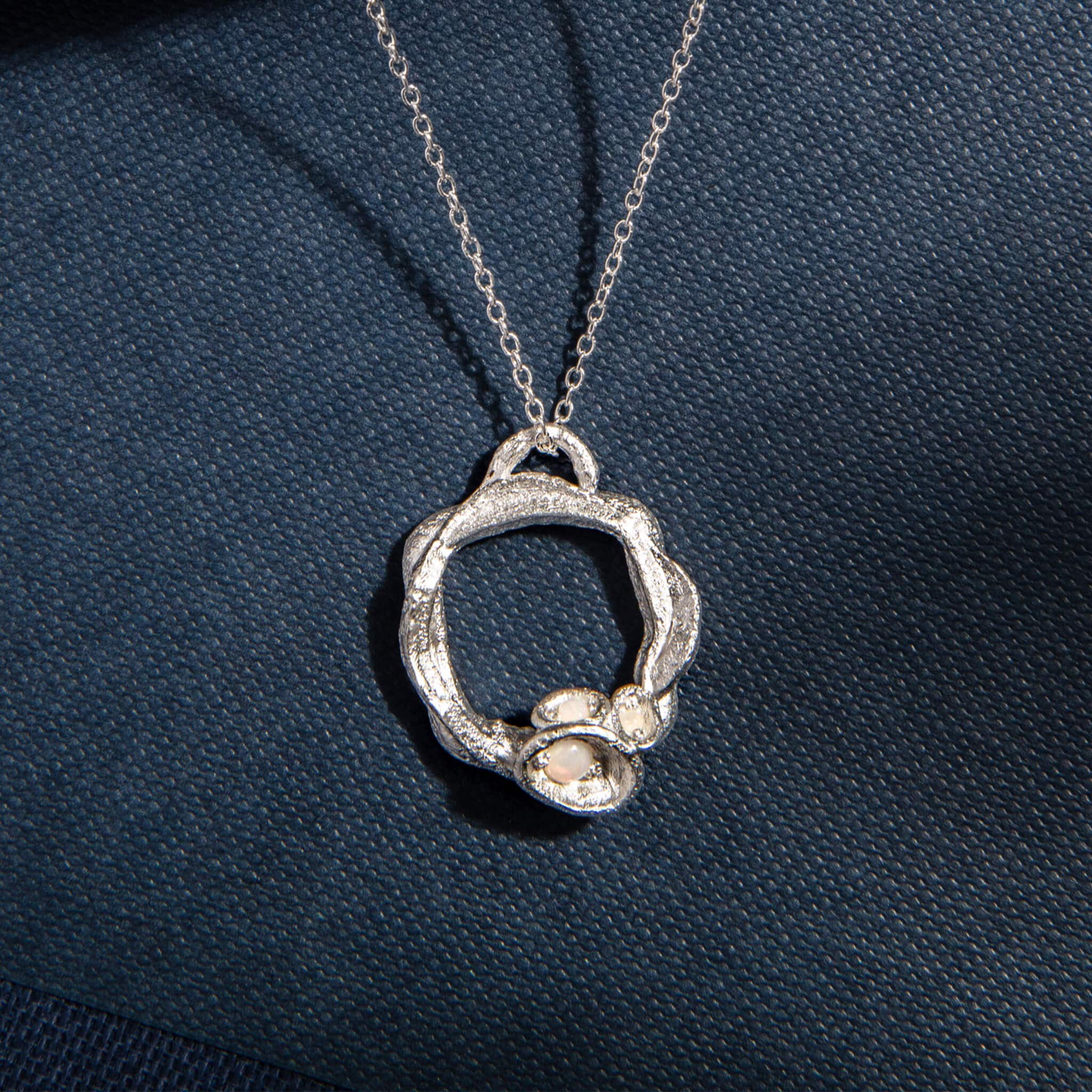 Opal and Silver Branch Eternity Birthstone Necklace - Large