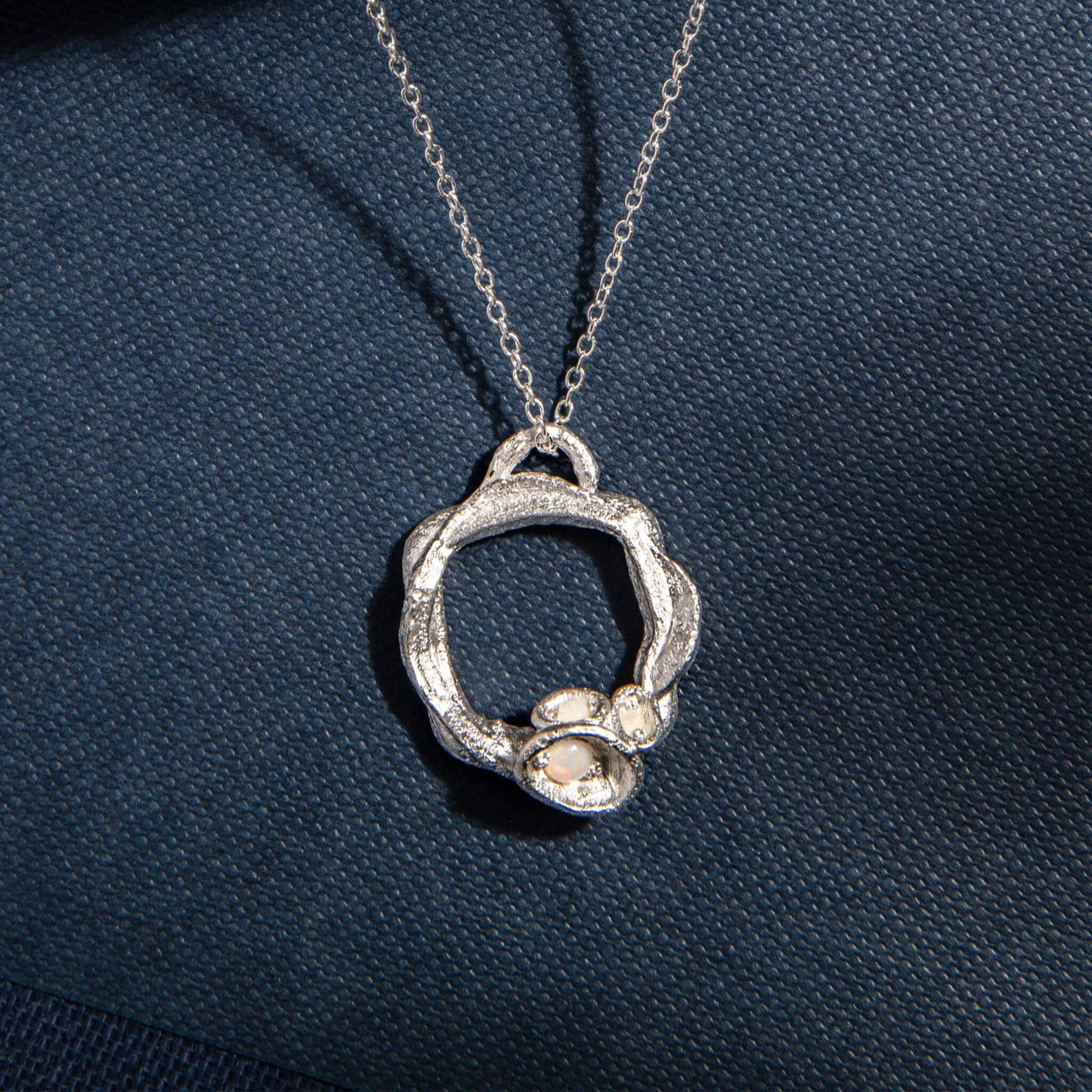 Opal and Silver Branch Eternity Birthstone Necklace - Large