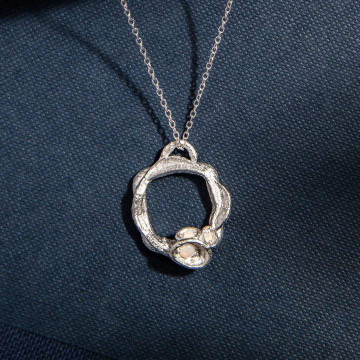 Opal and Silver Branch Eternity Birthstone Necklace - Large