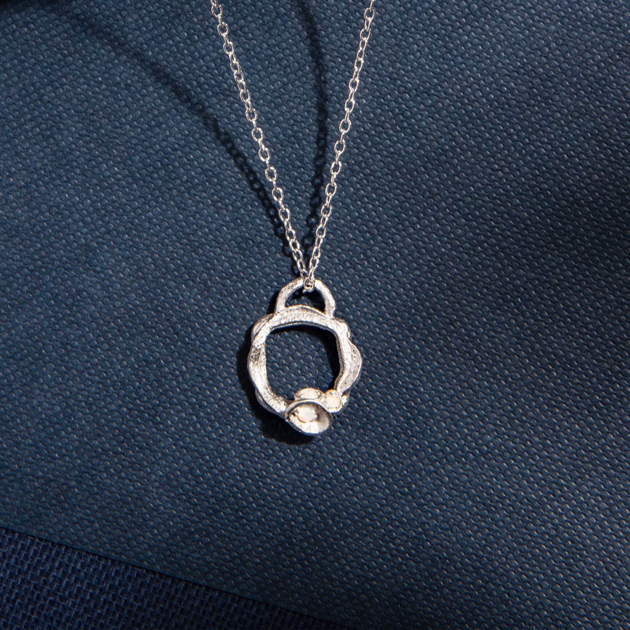 opal gemstone and silver small eternity birthstone branch necklace